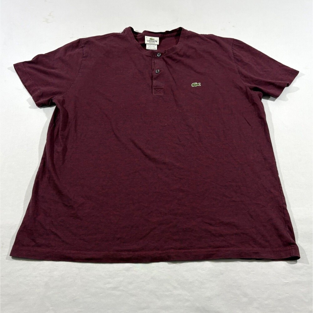 Lacoste Mens Maroon Red Cotton Henley Shirt Regular Fit Short Sleeve Preppy XL